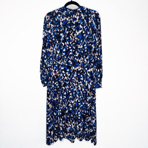 Maggy London Raglan Long Sleeve Crew Neck Blue Speckled Print Blouson Midi Dress - Picture 10 of 14